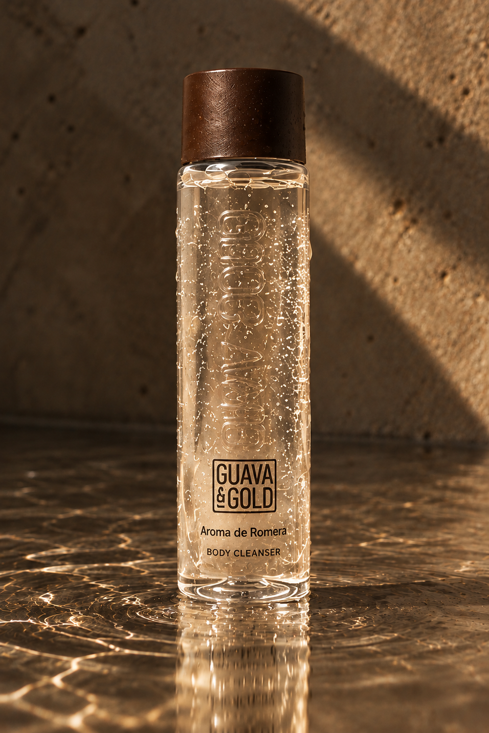 Guava & Gold Romera Body Cleanser in golden water